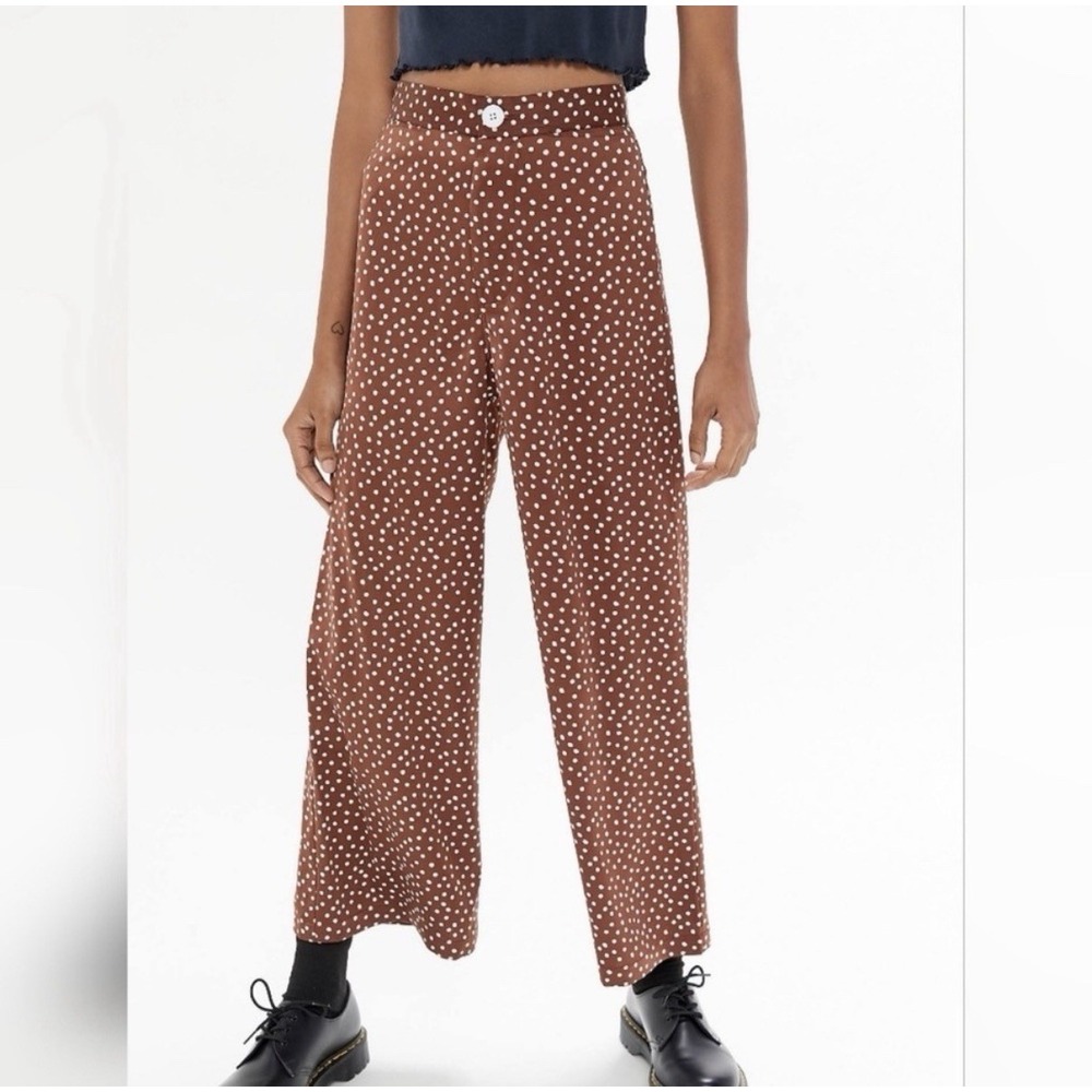 Urban Outfitters Olympia Super High Waist Satin Polka Dot Wide Leg Pants Brown S